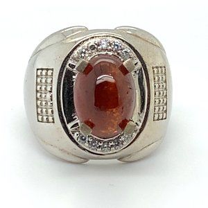 Orange Opal 4.02ct Platinum Finish Silver Ring 14g